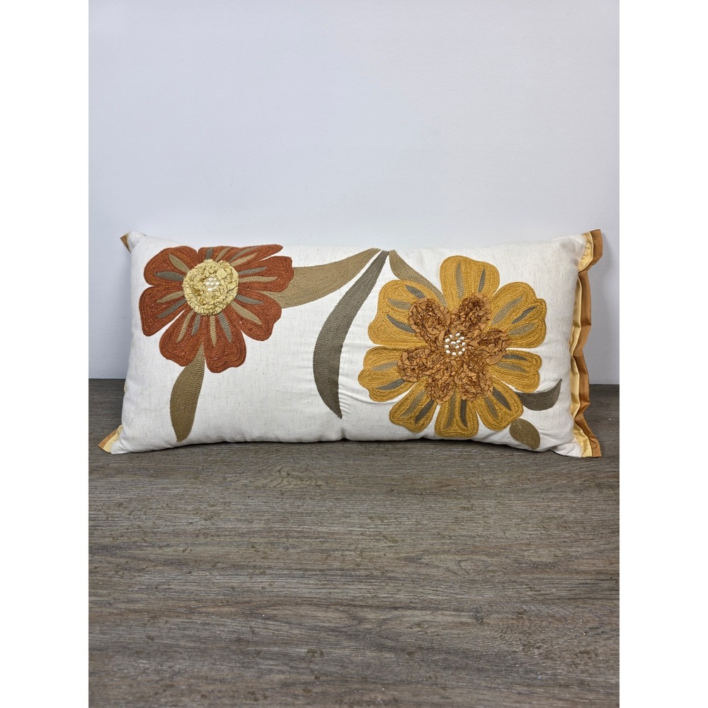 Pier 1 Imports Embroidered Floral Lumbar Pillow Boho Fall Decor
